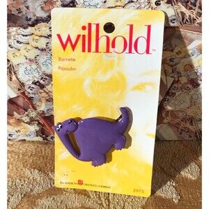 Vintage 80s Purple Barrette 1980s Wilhold Dinosaur Hair Barrette Cute Silly Fun
